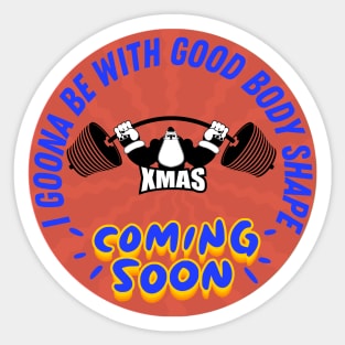 Santa lifts weights -  xmas Coming soon - Blue Orange Sticker